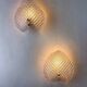 Pair of Murano frosted leaf sconces, textured glass & gilt details, Italy, 1970