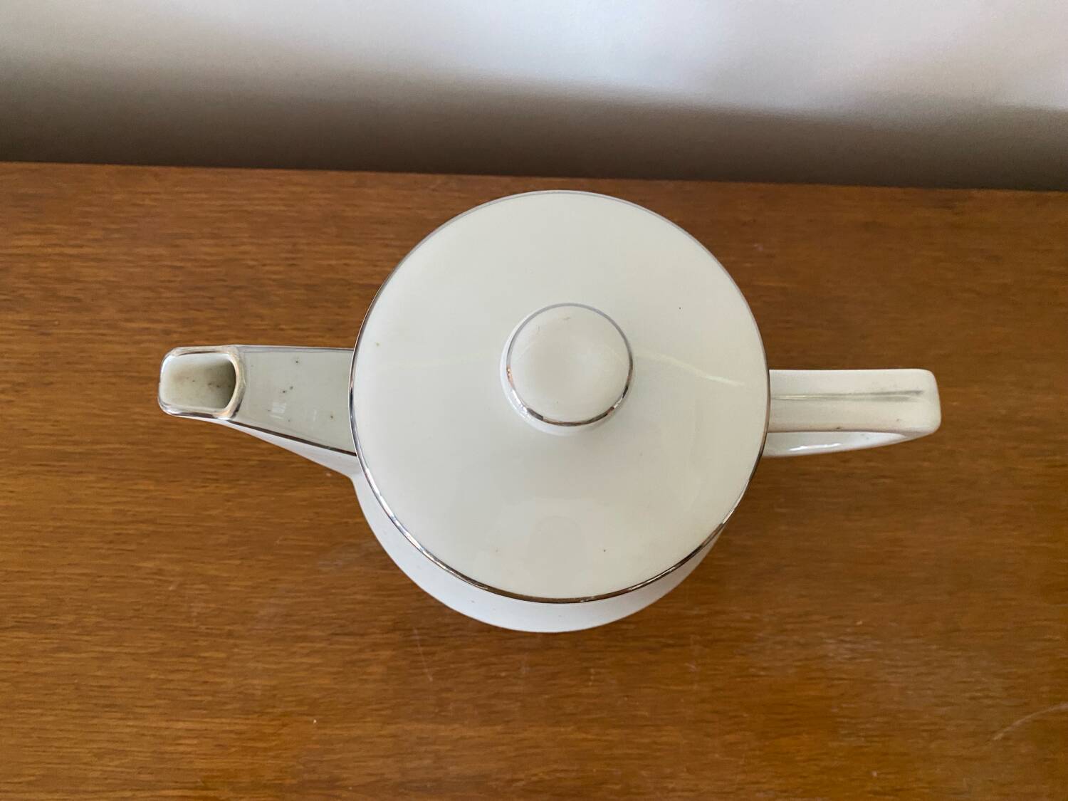 Antique Aluminite Teapot FRUGIER White & Silver Ceramic Vintage