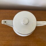 Antique Aluminite Teapot FRUGIER White & Silver Ceramic Vintage