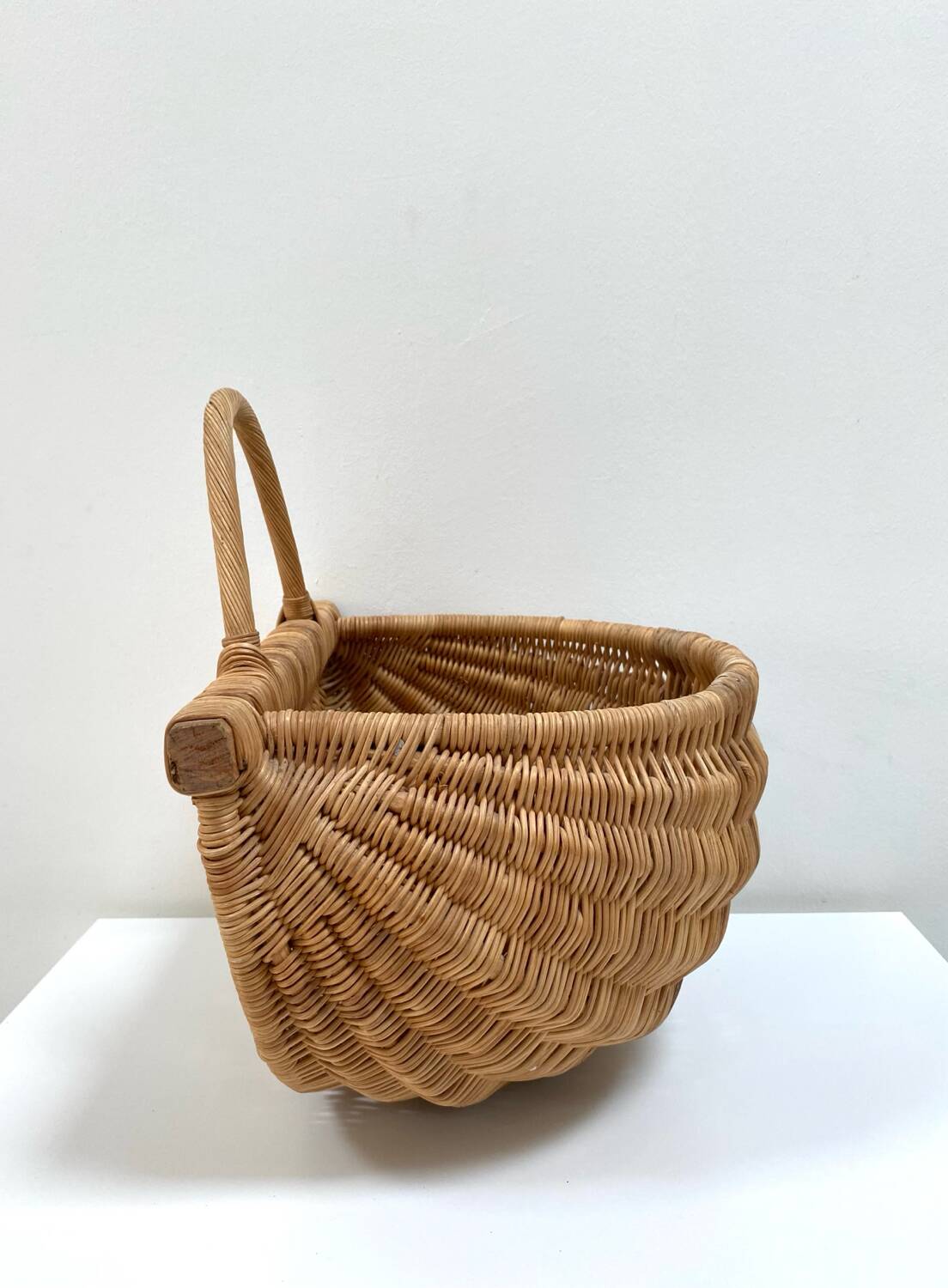 Large hanging wicker rattan basket - 1970s