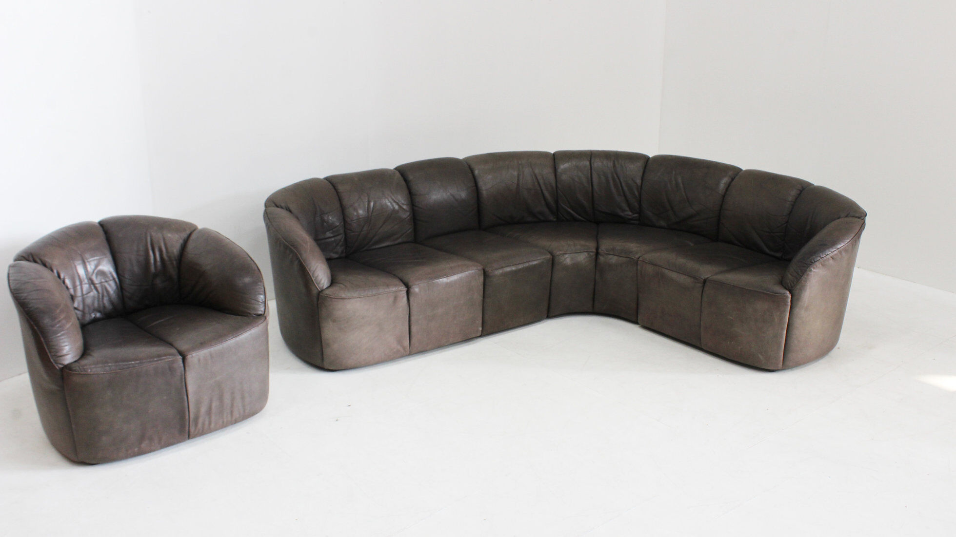 Vintage modular leather sofa and armchair Walter Knoll Piccolino 1960s