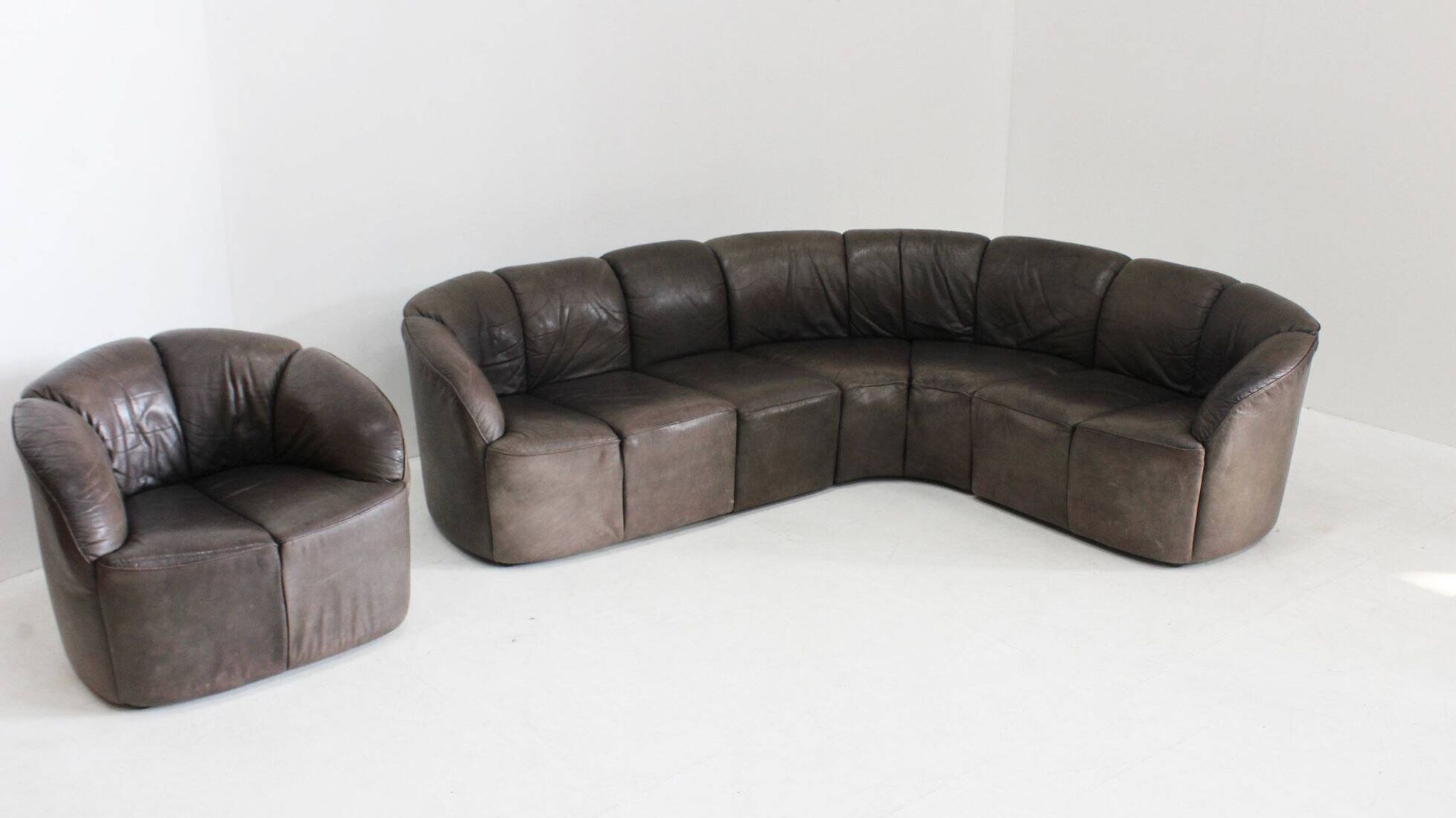 Vintage modular leather sofa and armchair Walter Knoll Piccolino 1960s