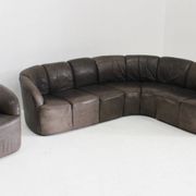 Vintage modular leather sofa and armchair Walter Knoll Piccolino 1960s