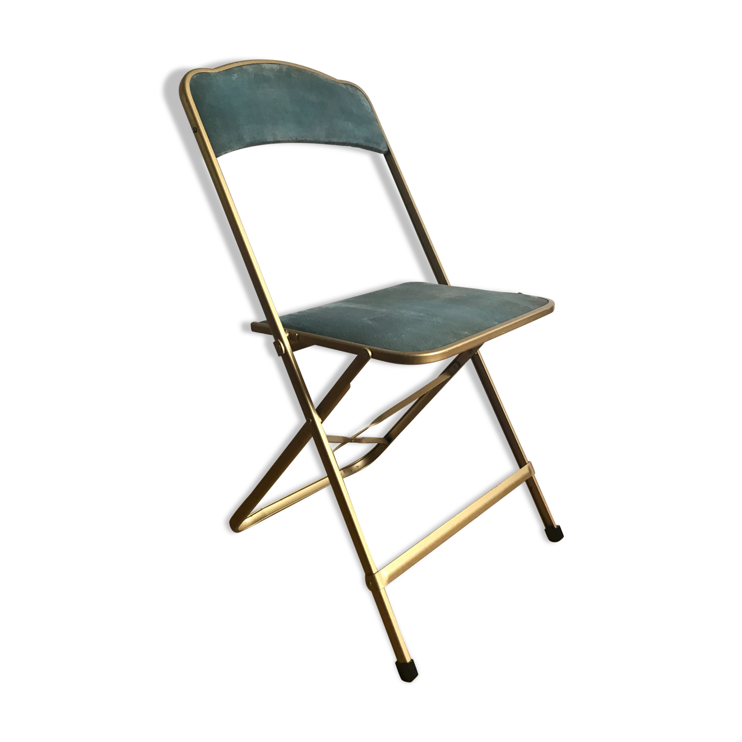 Vintage chaisor folding chair golden frame and blue velvet