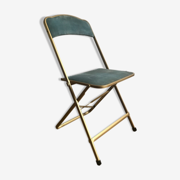 Vintage chaisor folding chair golden frame and blue velvet