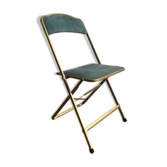 Chaise pliante vintage chaisor cadre doré et velours bleu