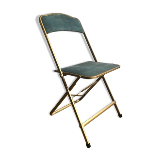Vintage chaisor folding chair golden frame and blue velvet
