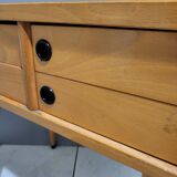 Scandinavian work table, vintage bedside table, compass legs, 1950s, 1960s