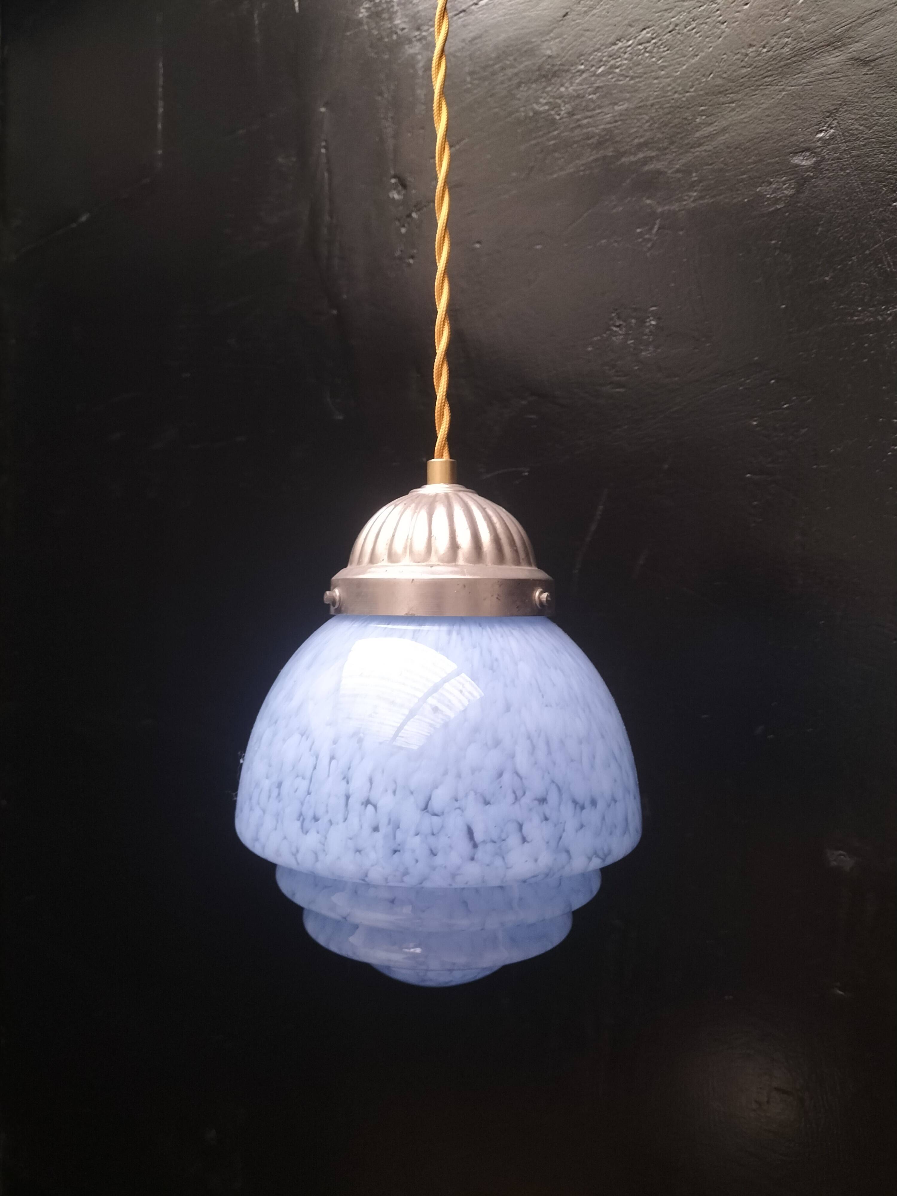 Speckled blue opaline pendant light