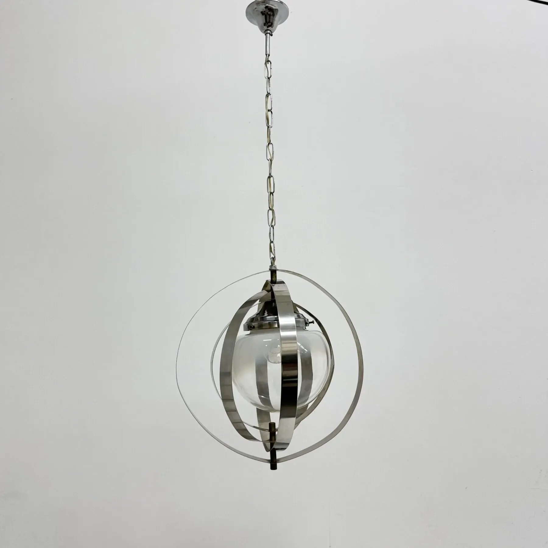 Mid-century glass sphere hanging pendant glass lamp design 1970’s space age Italy