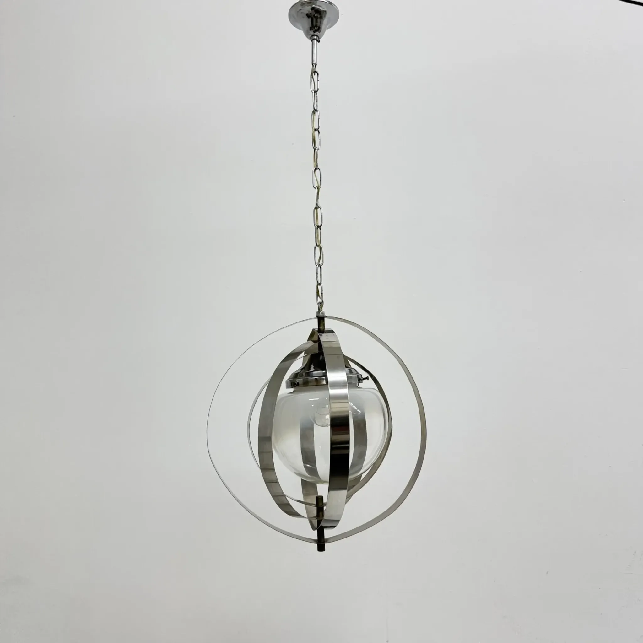 Mid-century glass sphere hanging pendant glass lamp design 1970’s space age Italy
