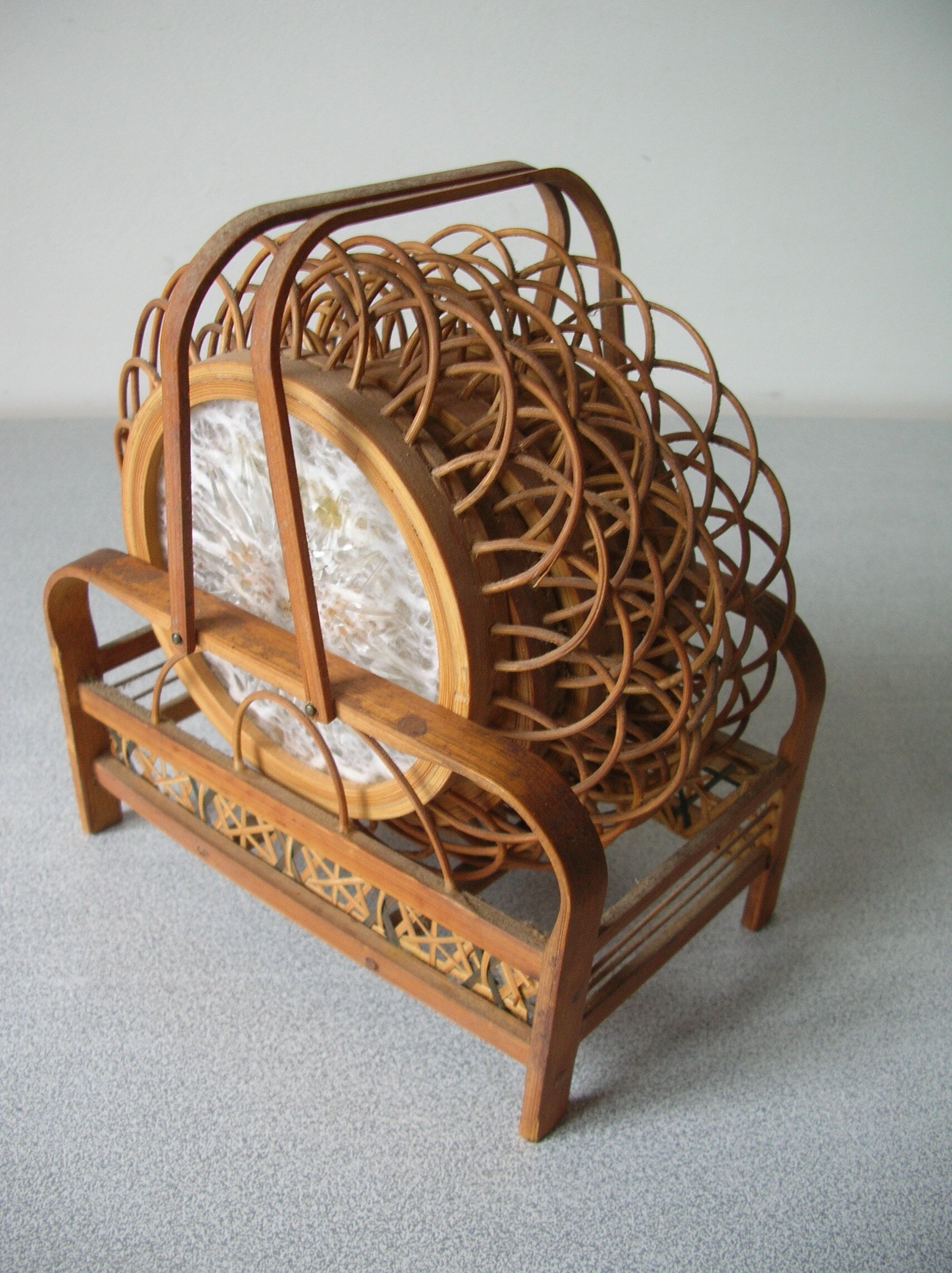 Ancien service de 6 dessous de verre papillon naturel serviteur en rotin bois années 1950/60