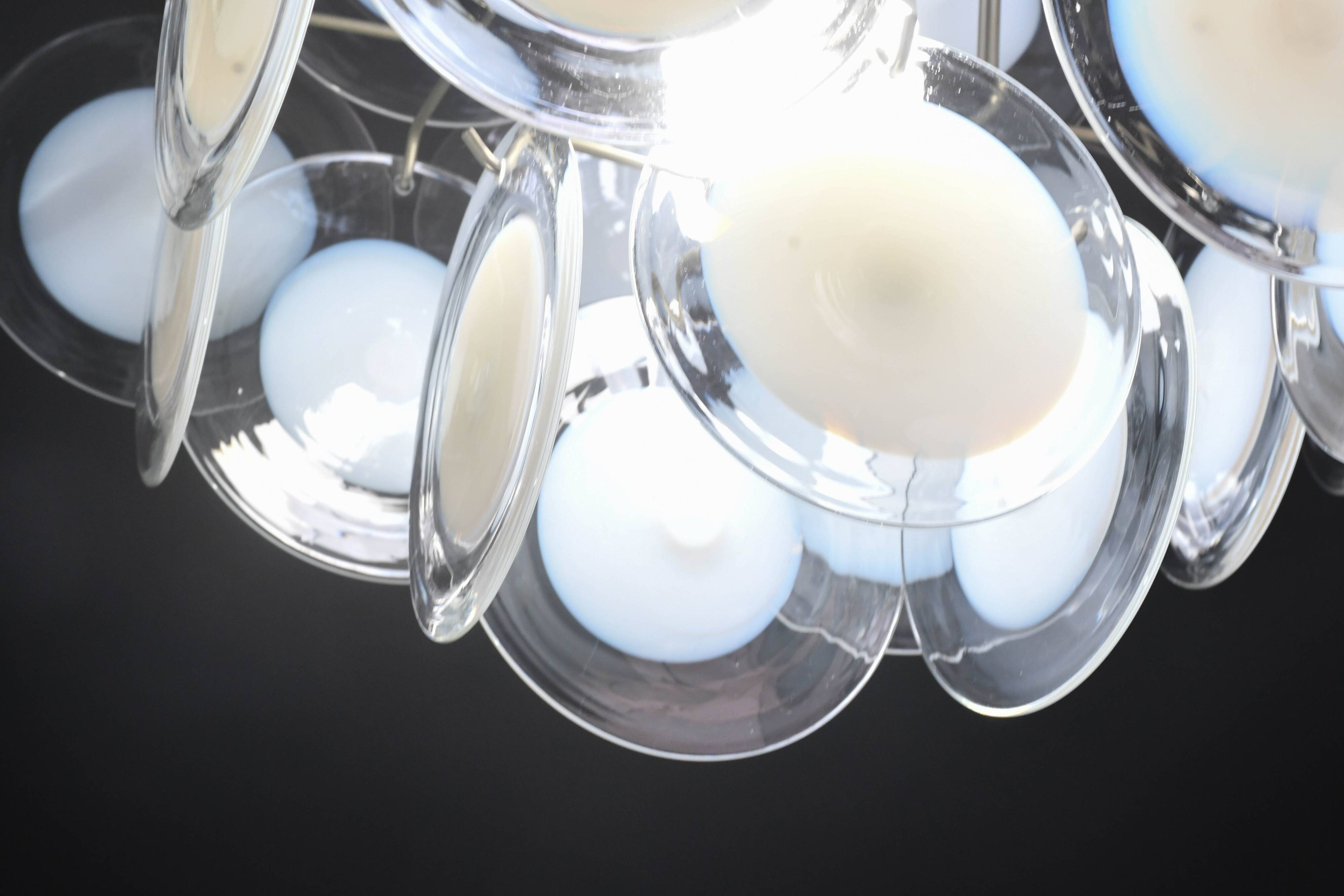 Large 36 Murano Glass White Disc Chandelier by Vistosi, 1970s