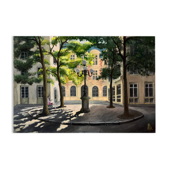 Tableau HSP "Place Furstenberg" in Paris signed Lafitte (mid-20th century)