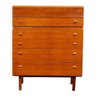 Large English teak chest of drawers