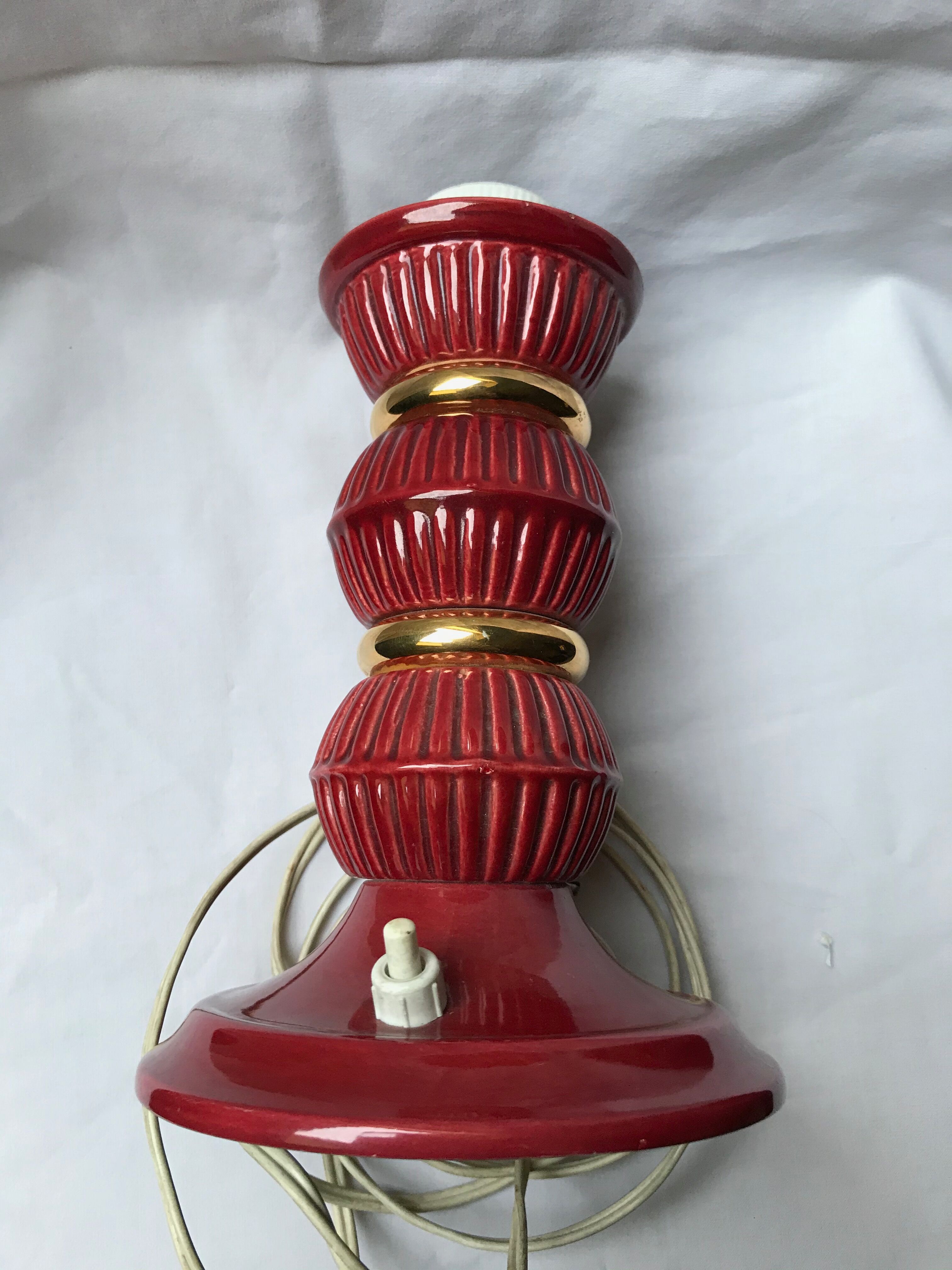 Old red ceramic lamp foot, 50s