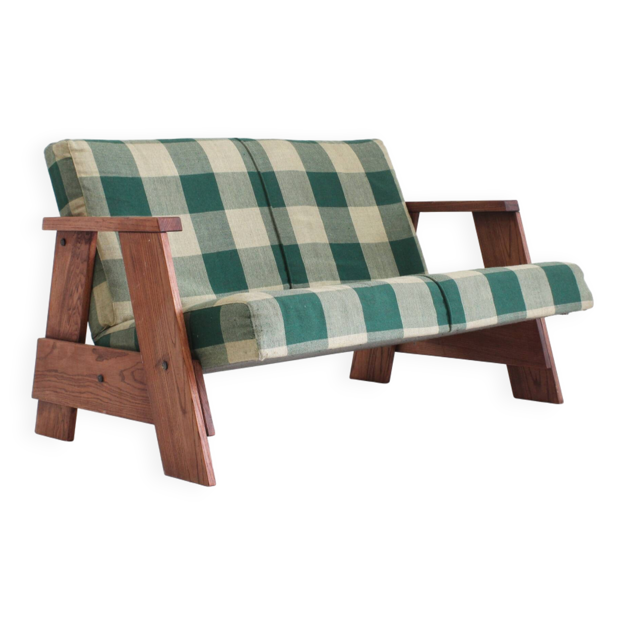 Vintage Sofa checkered fabric and wood , Italy