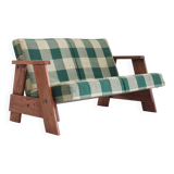 Canapé vintage en tissu à carreaux et bois, Italie
