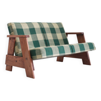 Canapé vintage en tissu à carreaux et bois, Italie