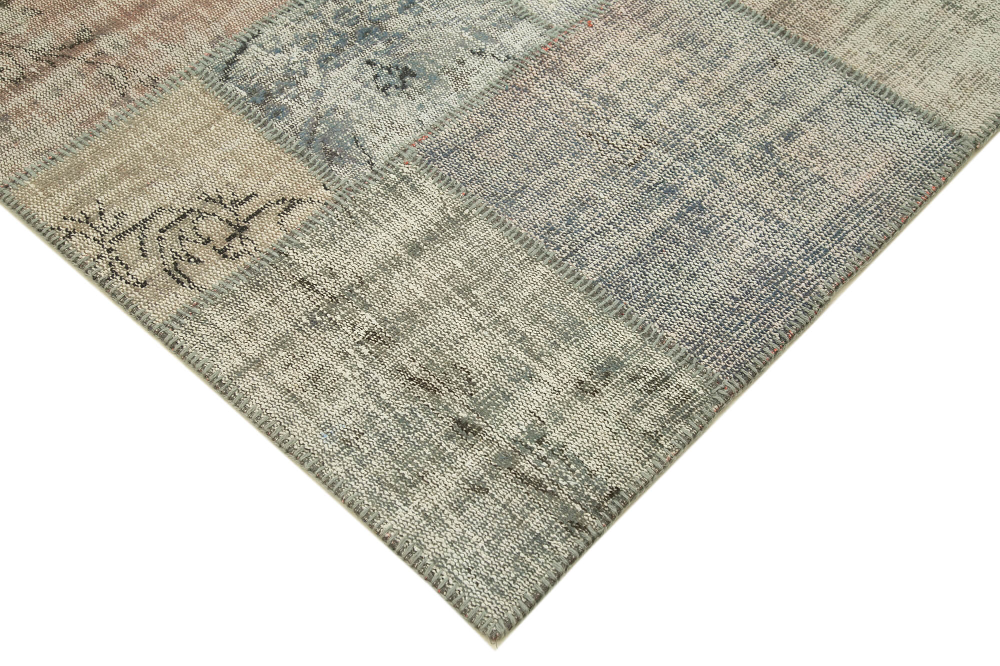 Handmade turkish overdyed 175 cm x 244 cm grey patchwork carpet