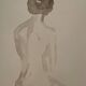 Signed painting monochrome watercolor sepia female portrait "the wait"