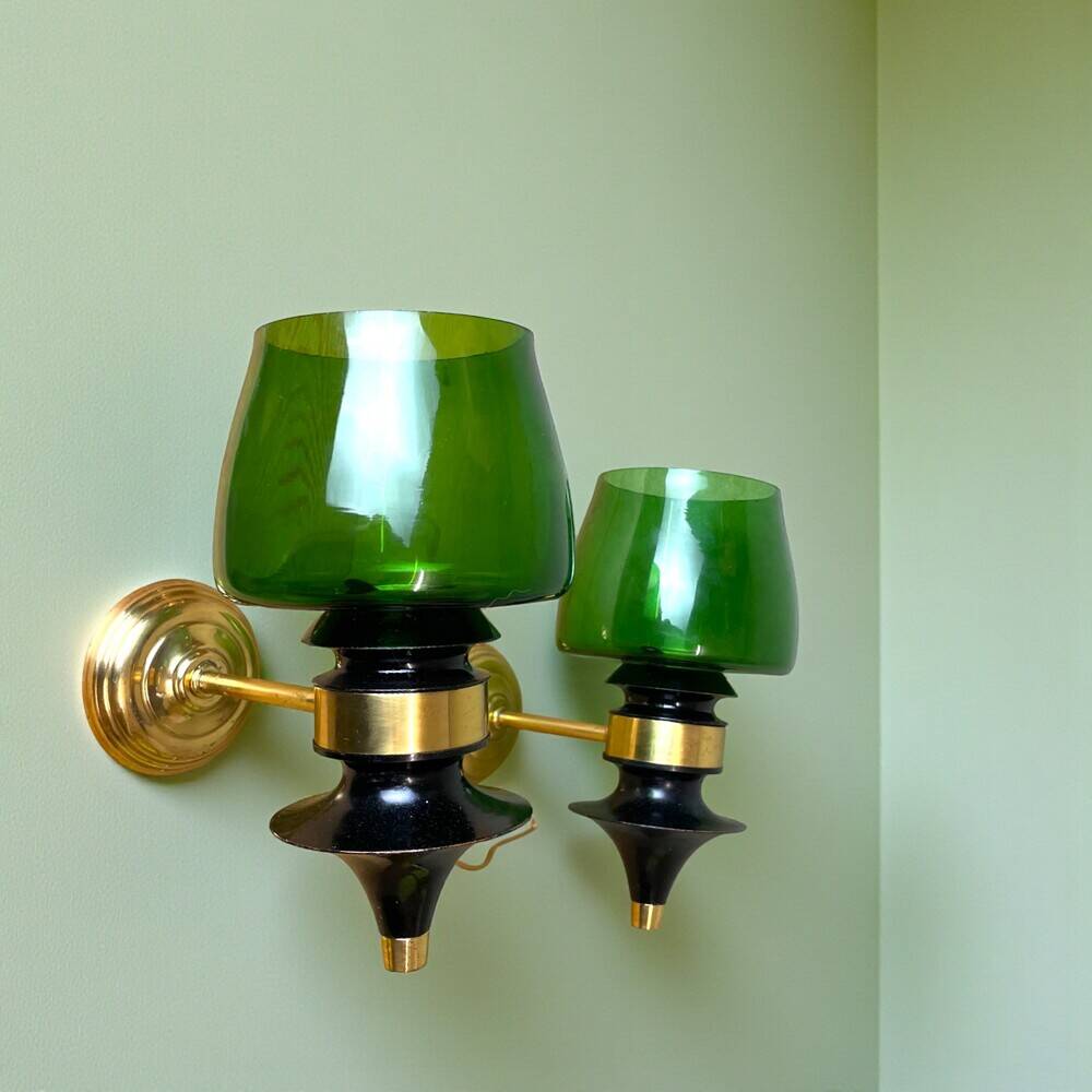 Pair Rustic green glass wall sconce lamps