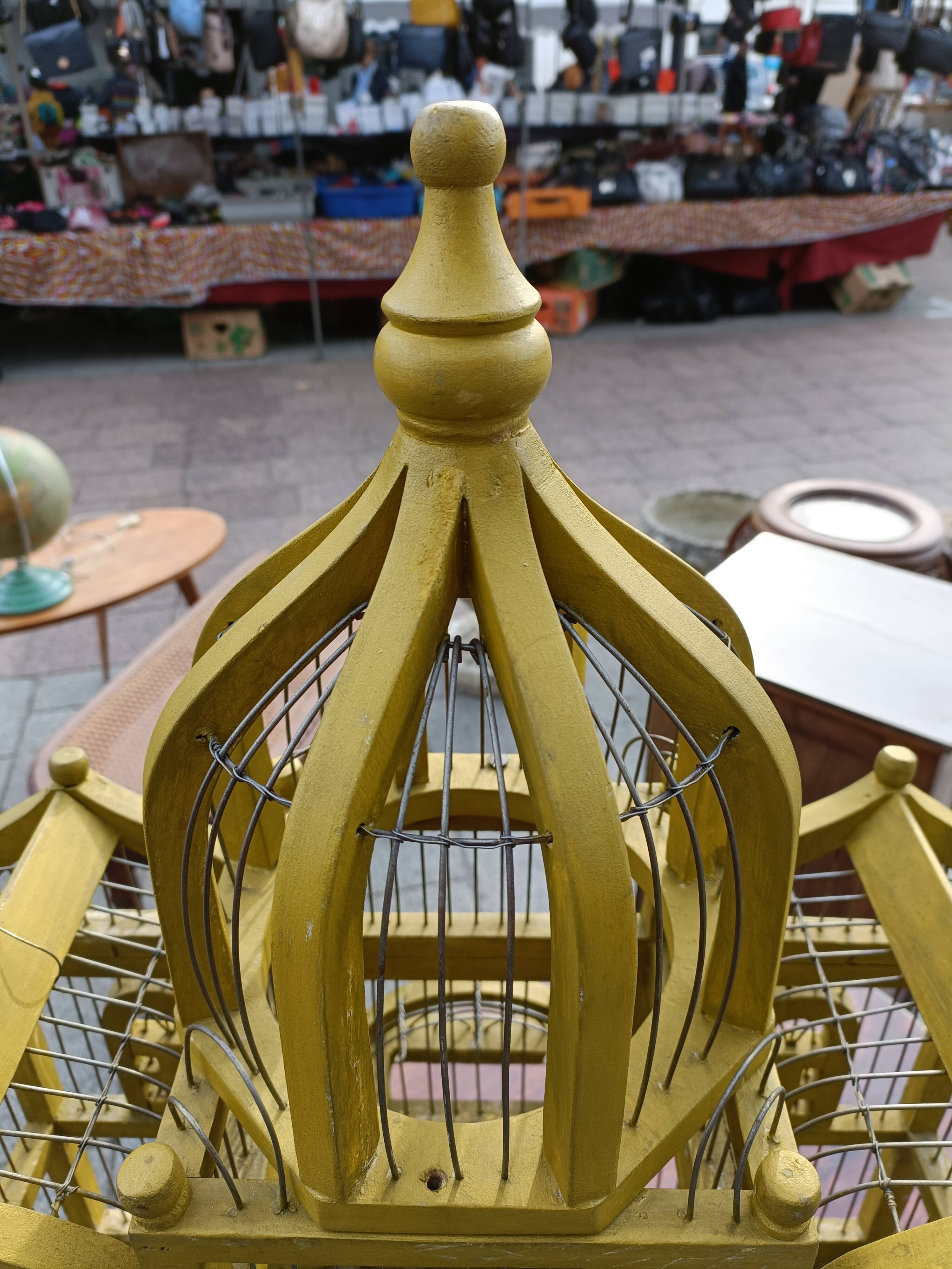 Vintage antique wood and metal bird cage