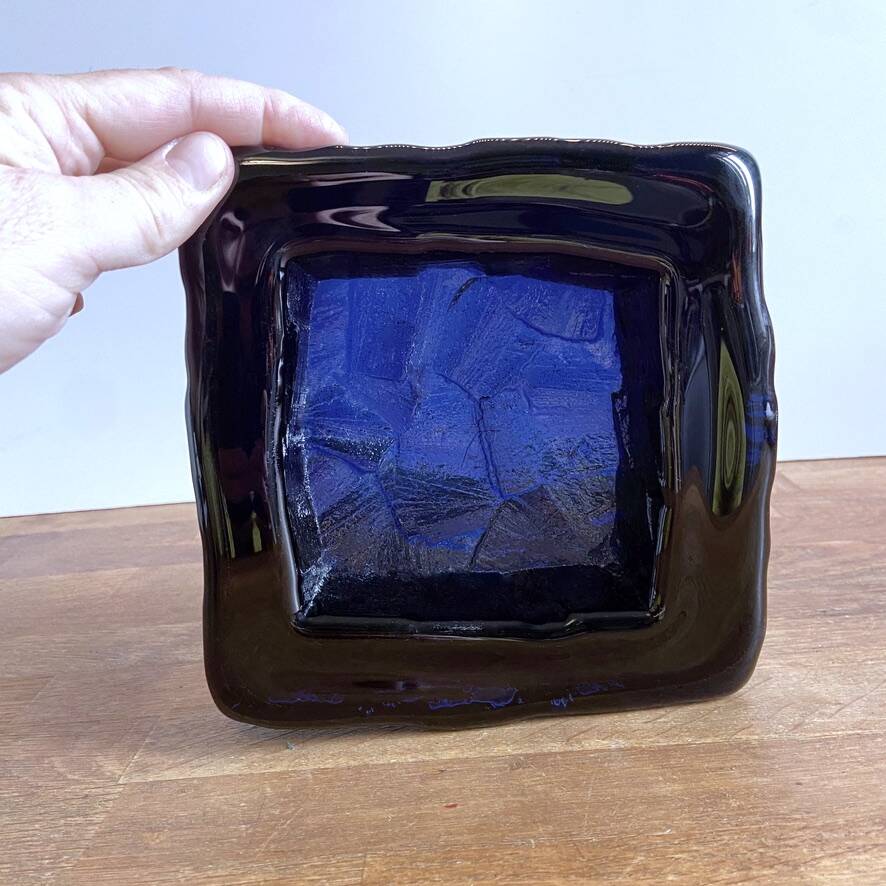 Cobalt blue square glass bowl - Augustsson design for Ru.
