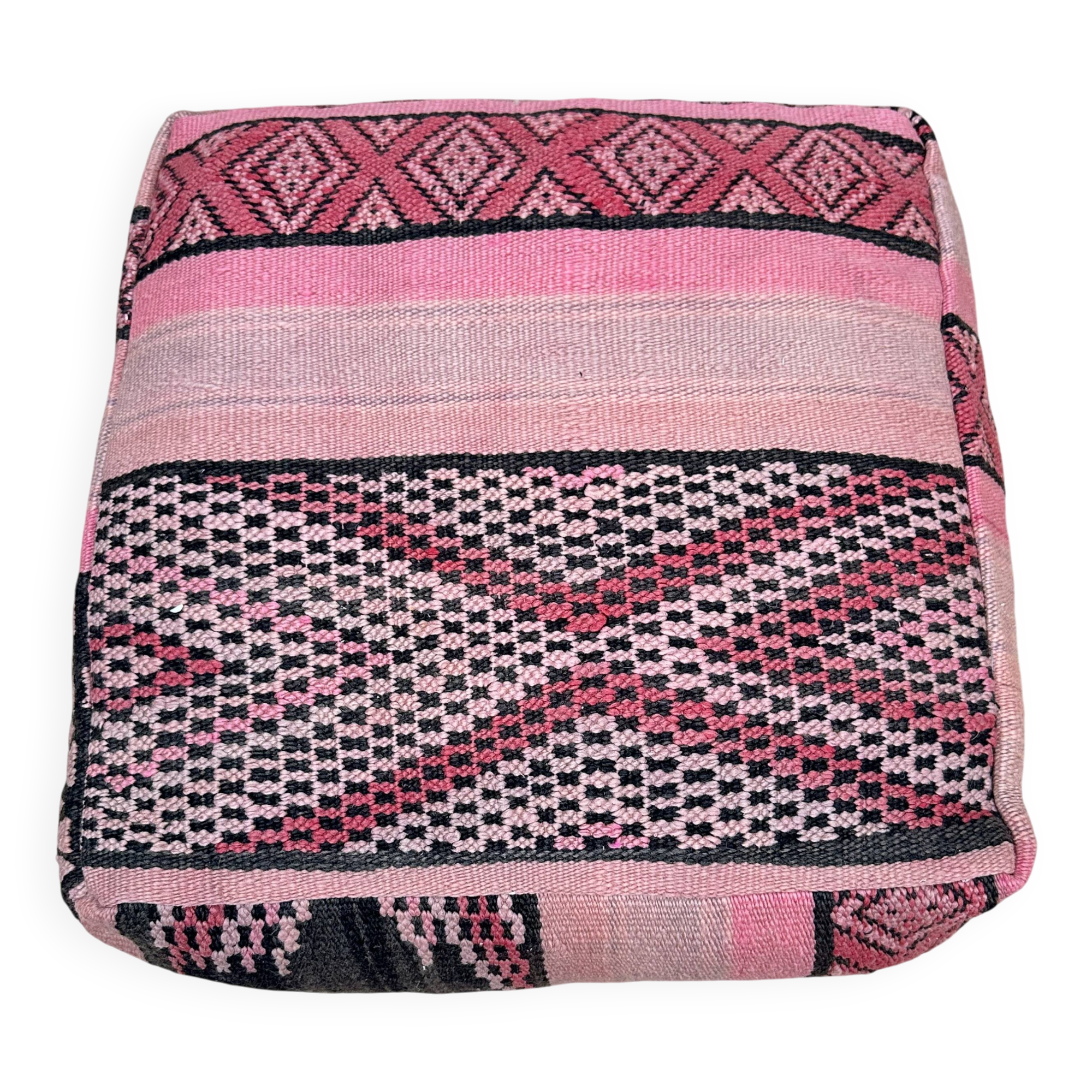 Vintage Berber Kilim Pouf: Handmade Moroccan Floor Cushion
