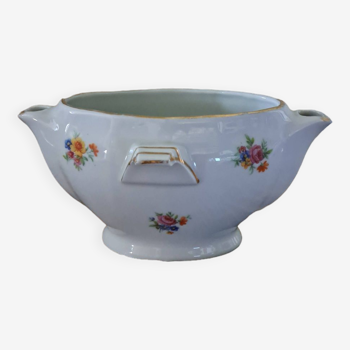 Saucière grais maigre en porcelaine du Berry Massé Surget motif fleuri