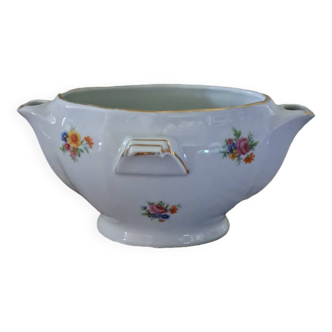 Saucière grais maigre en porcelaine du Berry Massé Surget motif fleuri