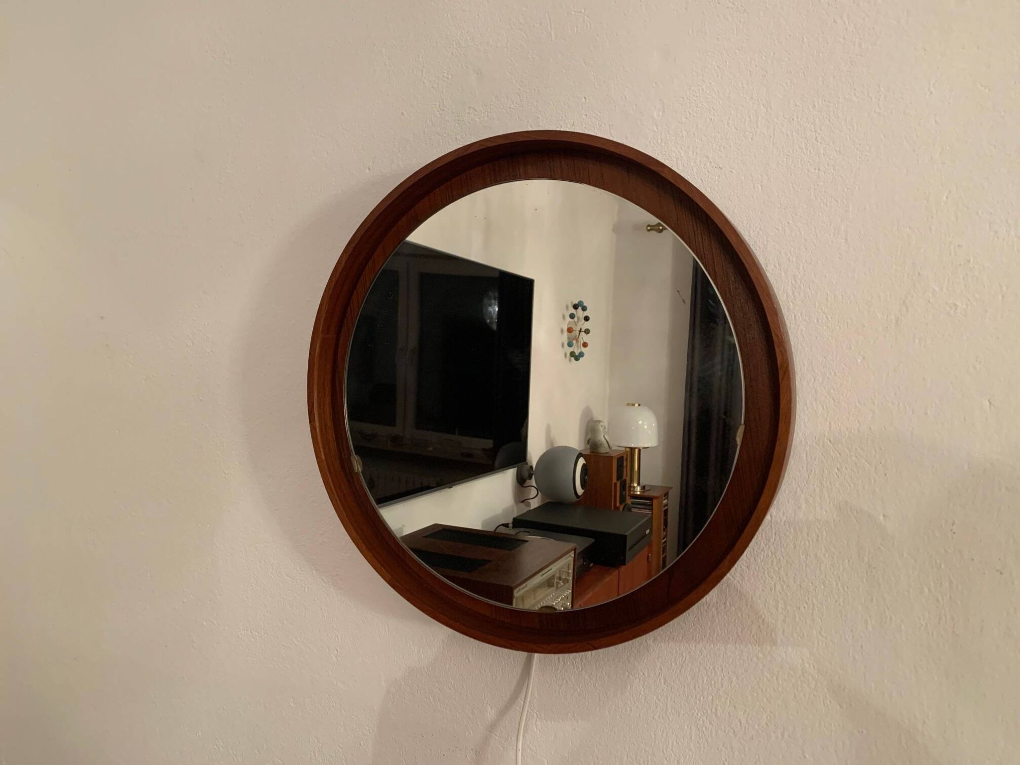 Teak, illuminated mirror, Italy, 1960s