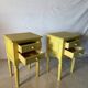 Pair of vintage carved wooden bedside tables – Sunny yellow finish