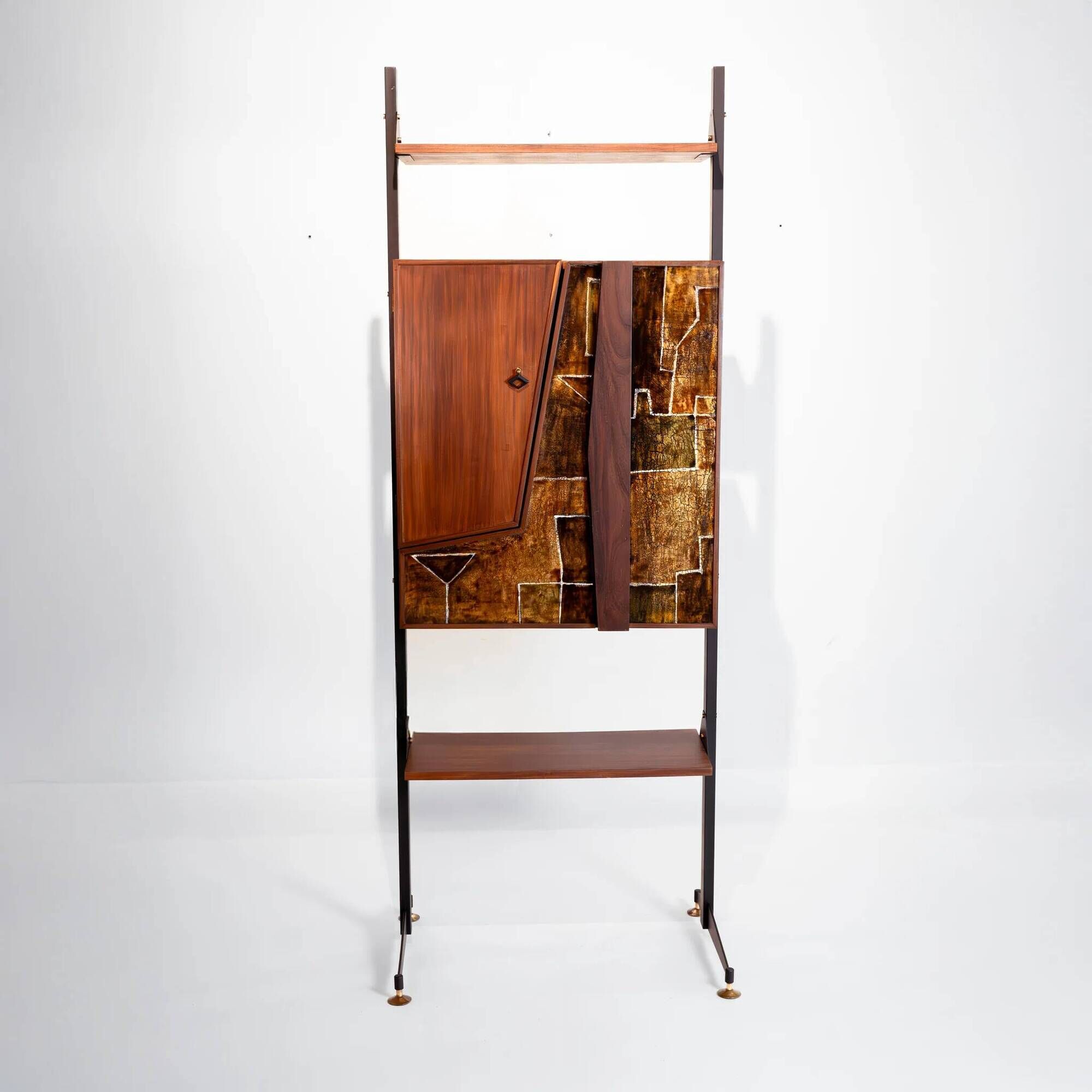 Vintage Italian bar cabinet from the 1960s with martini ceramics and drop-down bar.