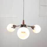 Lustre italien en chrome et opaline du milieu du siècle