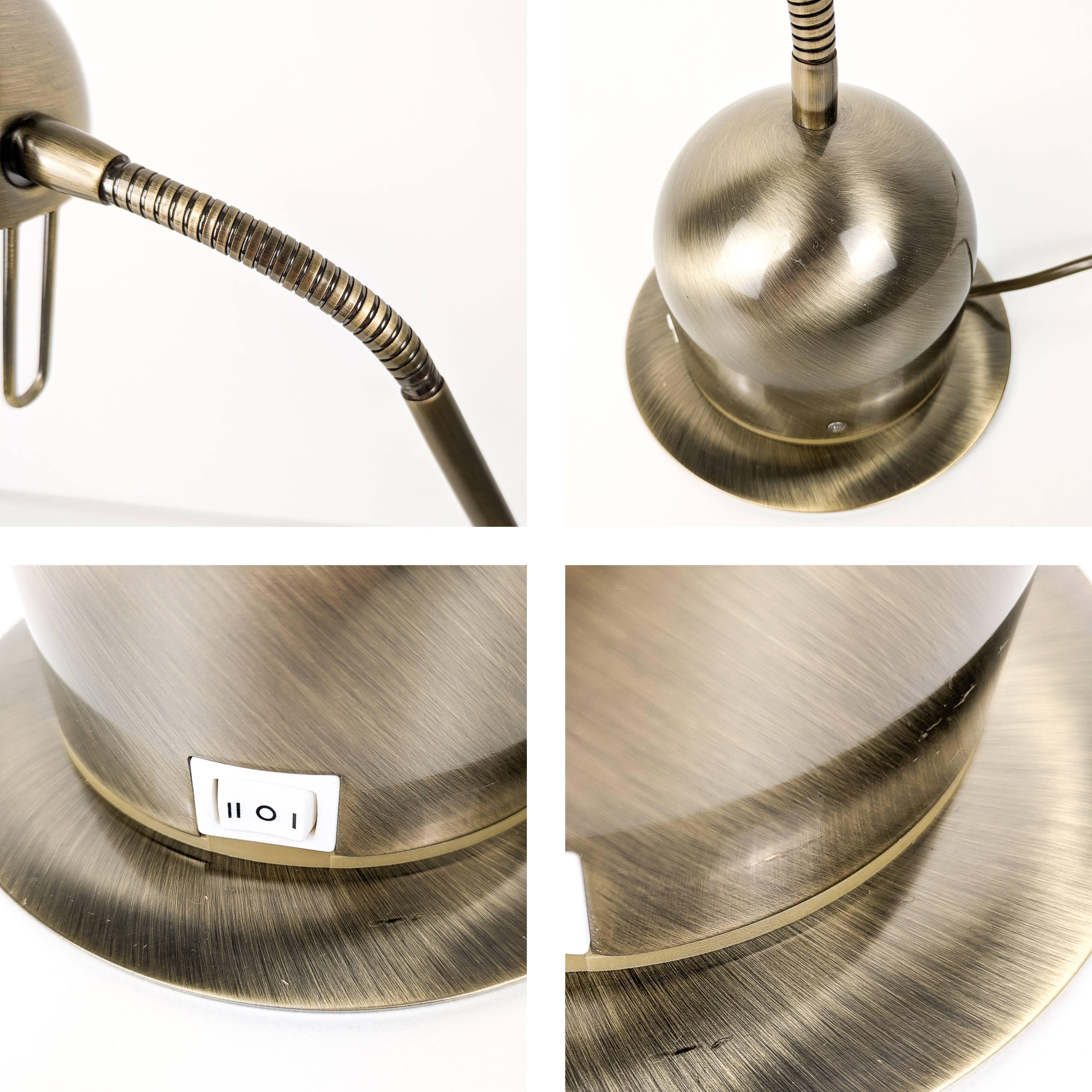 Vintage Lampe de table laiton Col de cygne Lampe de chevet Or Brossé réglable Rétro Mid Century Lamp