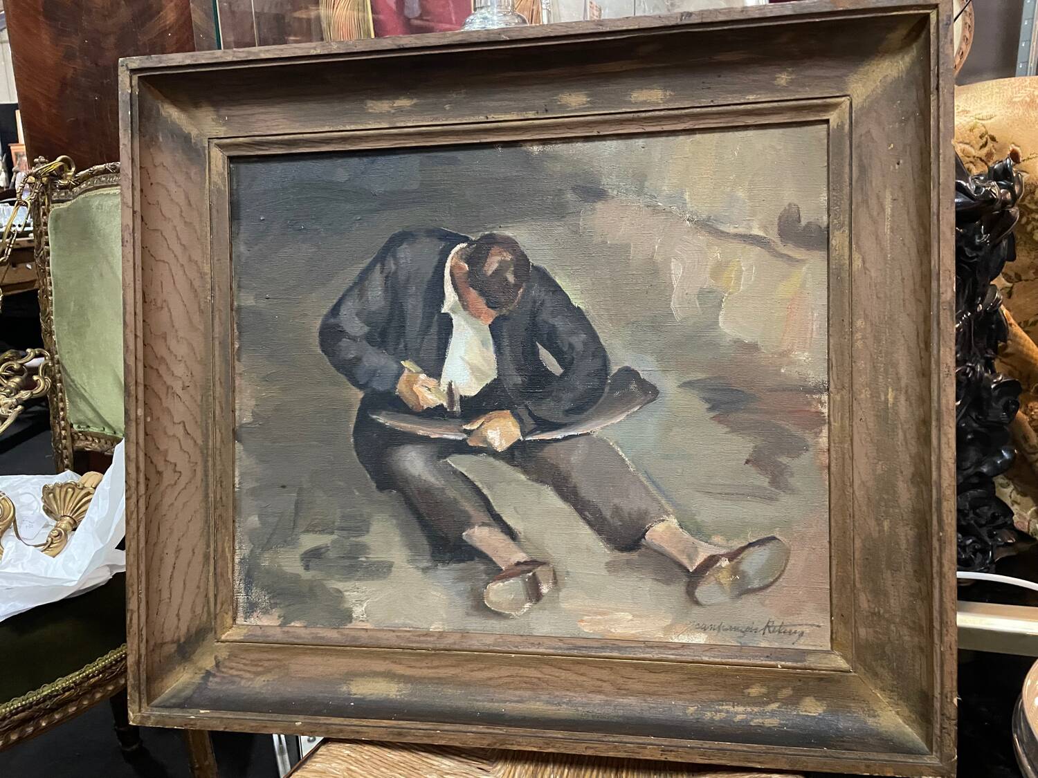 Canvas painting signed Le retourneur