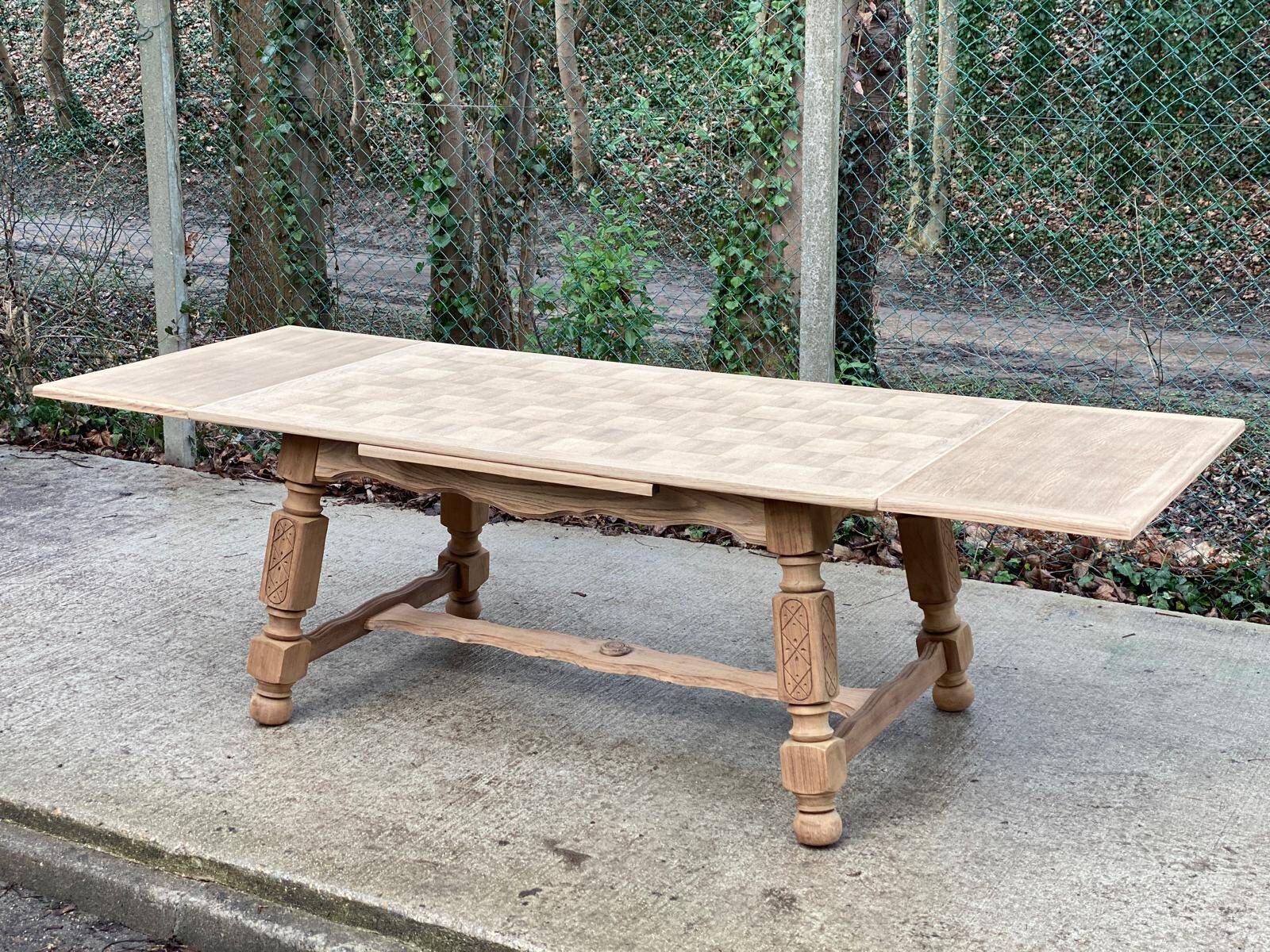 Art Deco extendable monastery table renovated in raw oak 265cm