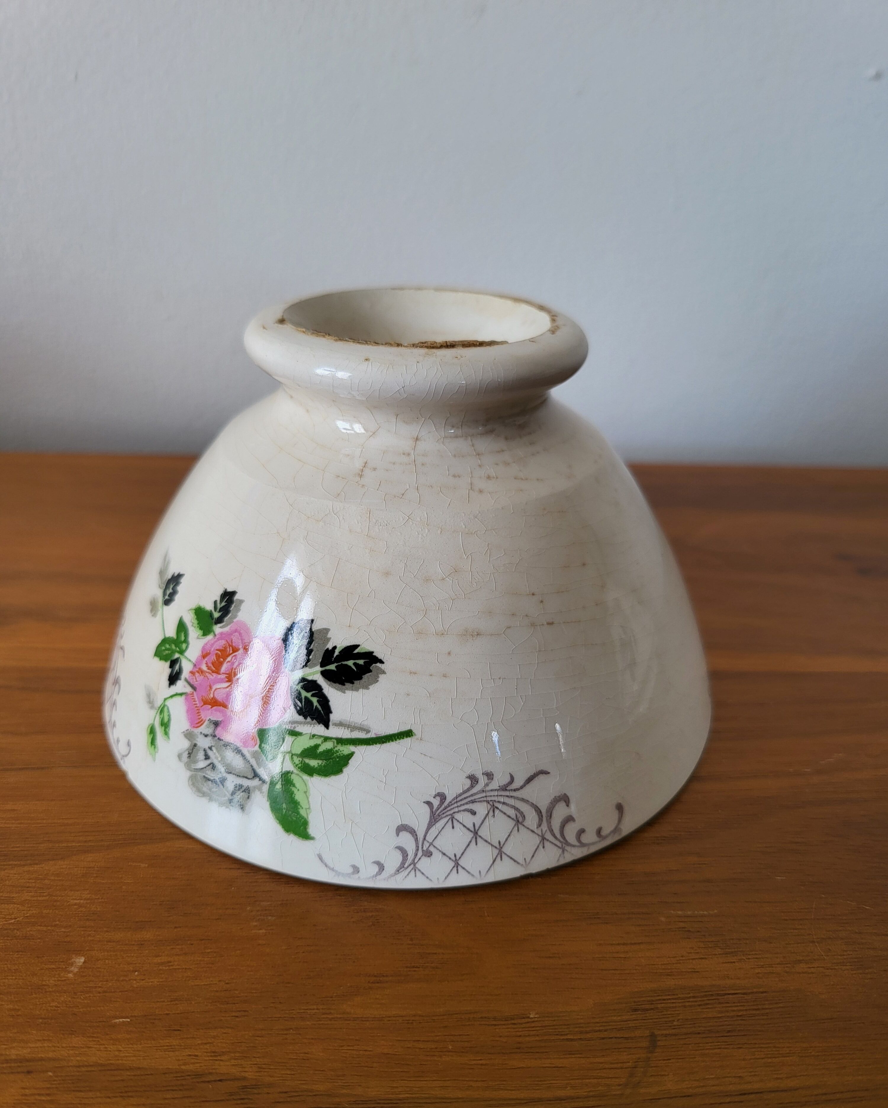 Old Faience Bowl SARREGUEMINES Rose Decoration