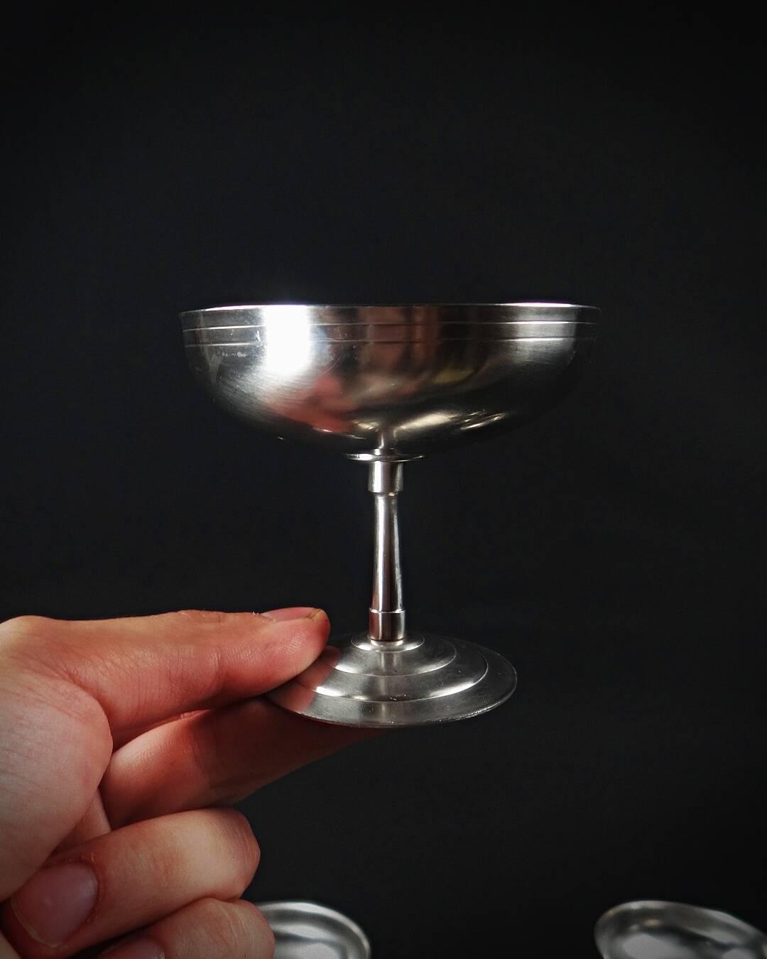 6 stainless steel ice cream bowls on foot Létang Rémy stainless steel dessert service