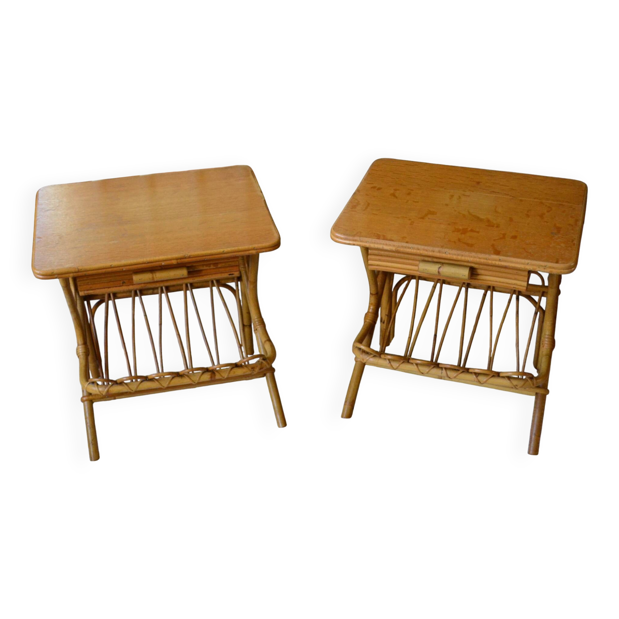 Pair of bamboo rattan bedside tables from the 70s.