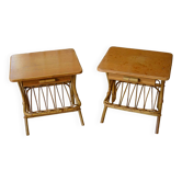Pair of bamboo rattan bedside tables from the 70s.