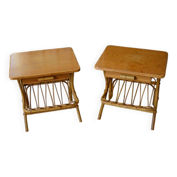 Pair of bamboo rattan bedside tables from the 70s.