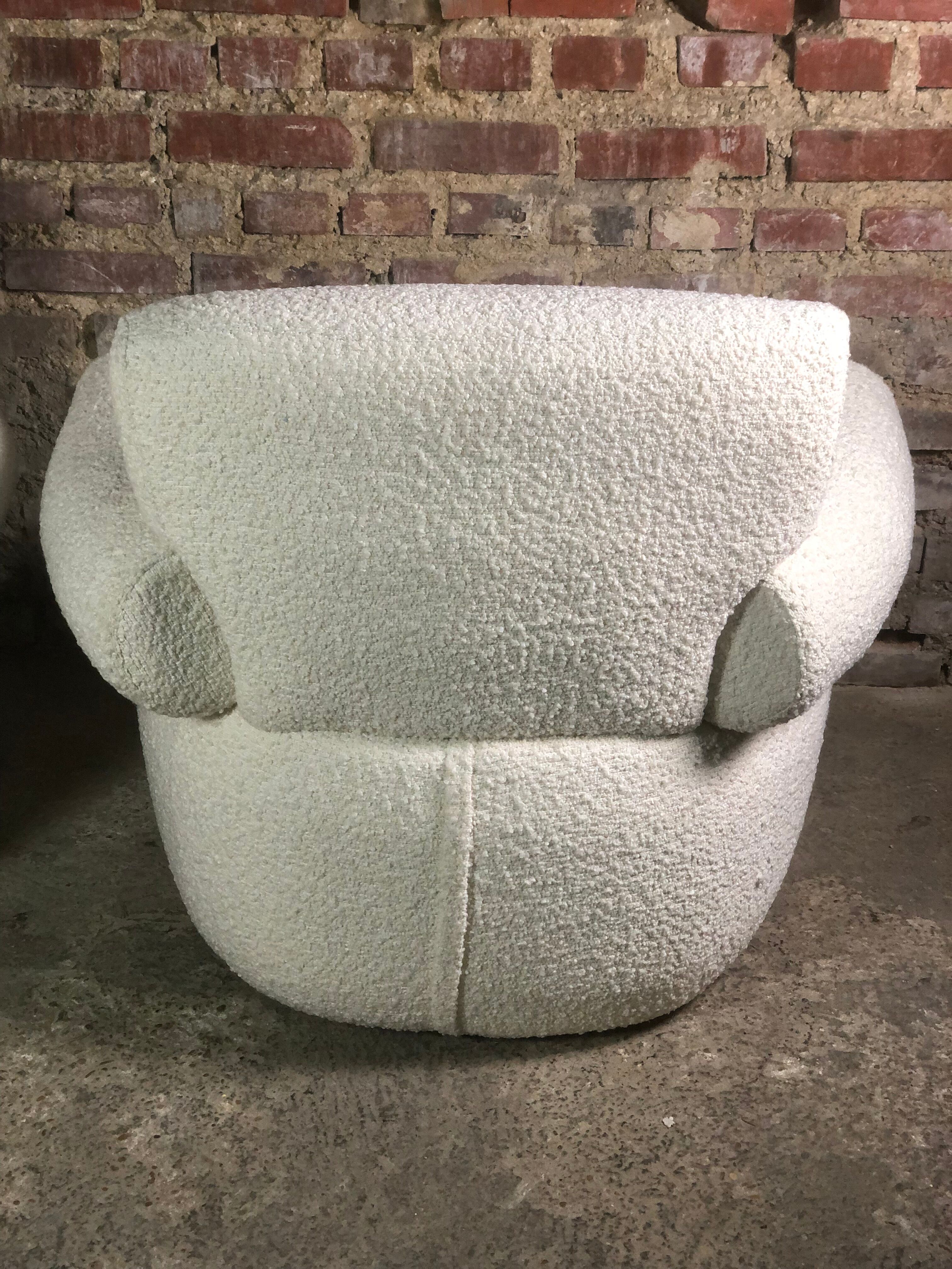 Armchairs (the pair) ecru in curly wool