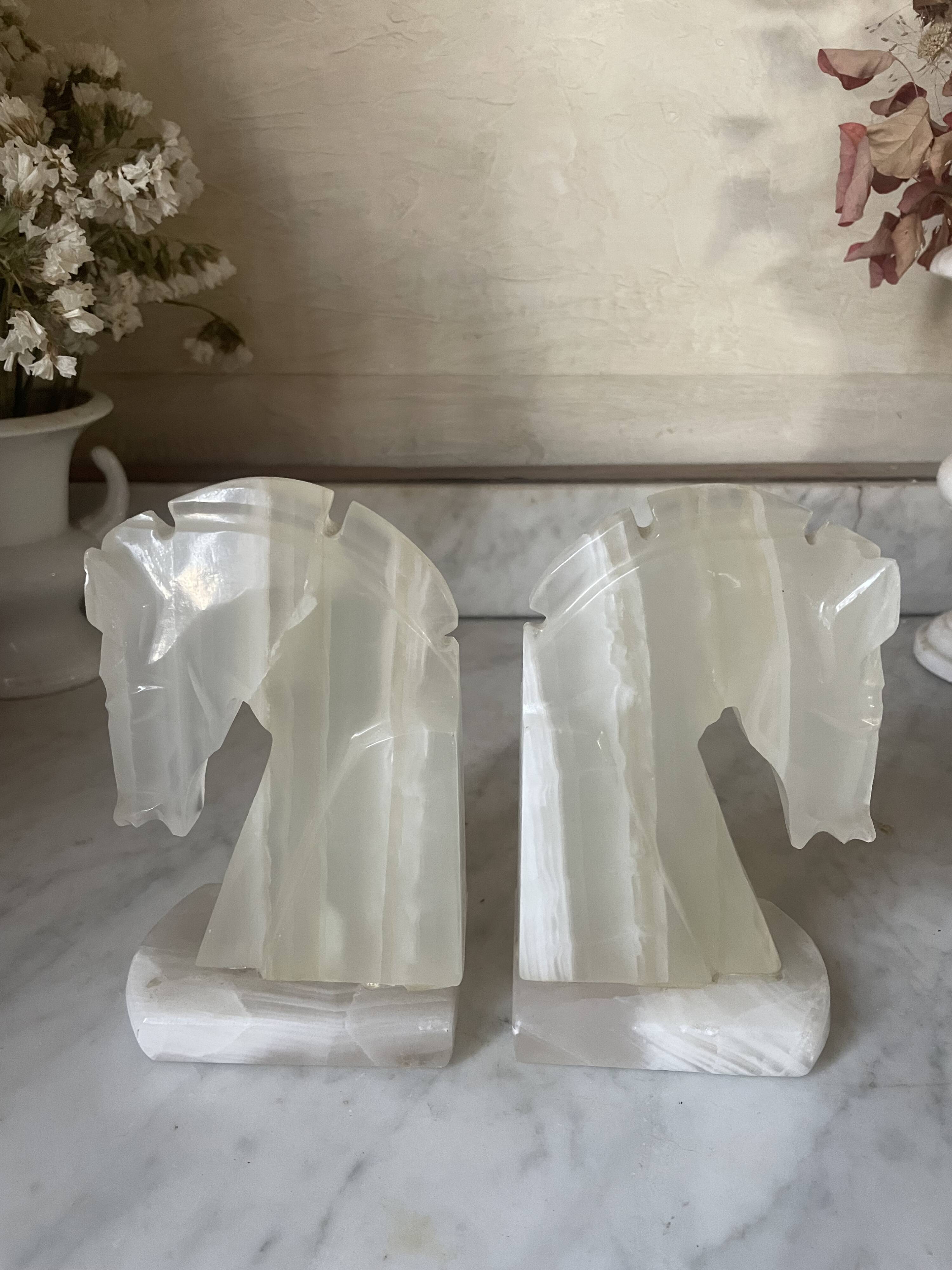 Pair of onyx horse head bookends