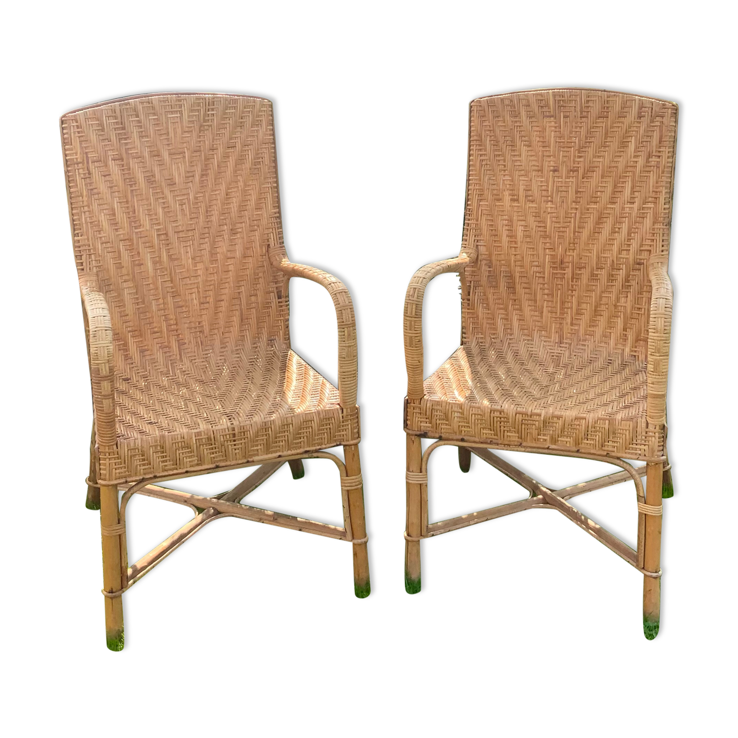 Pair of old wicker rattan chairs