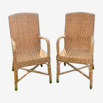 Pair of old wicker rattan chairs
