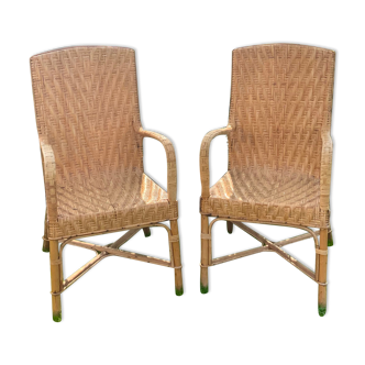 Pair of old wicker rattan chairs