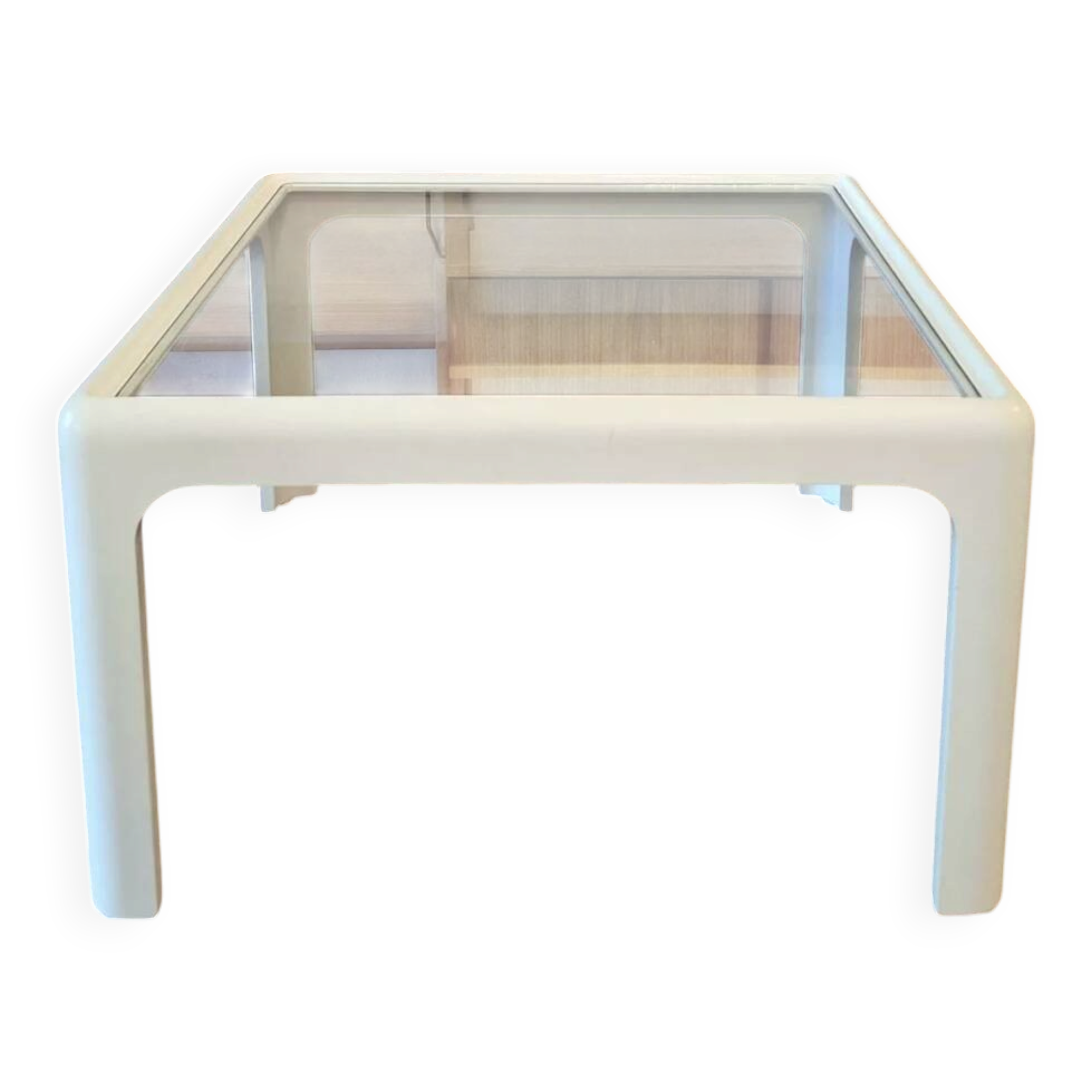 Coffee table in white lacquered wood with glass top, 1960s