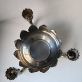 Candle holder in silver-plated metal, lotus shape.